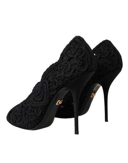 Dolce &amp; Gabbana Zapatos negros con puntera abierta Cordonetto Ricamo