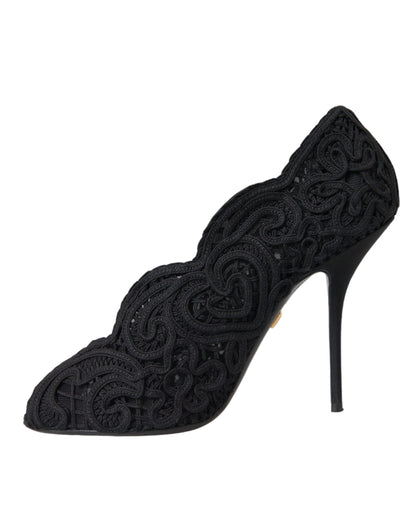 Dolce &amp; Gabbana Zapatos negros con puntera abierta Cordonetto Ricamo