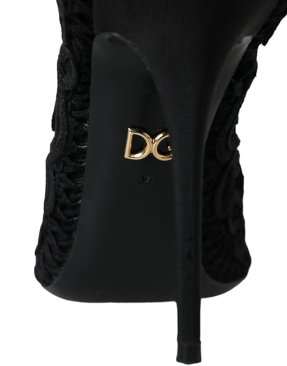 Dolce &amp; Gabbana Zapatos negros con puntera abierta Cordonetto Ricamo