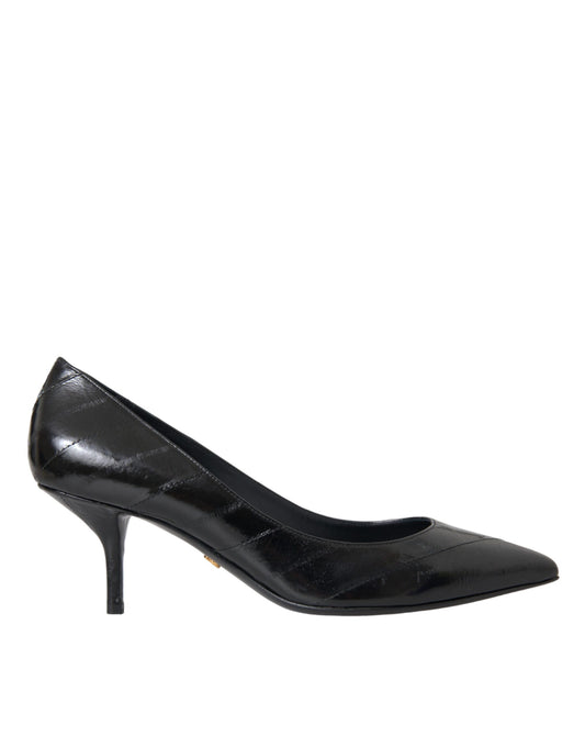 Zapatos de salón con tacón bajo y tacón bajo de piel de anguila negra de Dolce & Gabbana