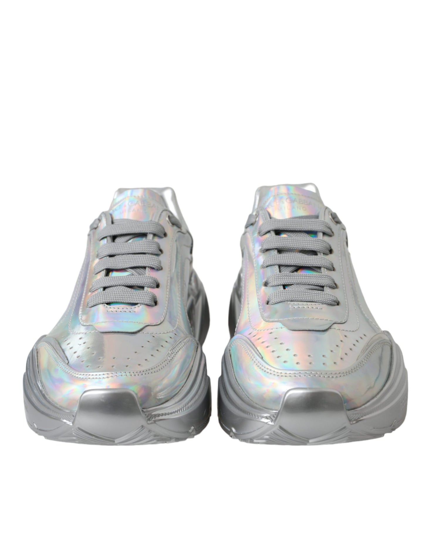 Dolce & Gabbana Silver Iridescent DAYMASTER Leather Sneakers Shoes