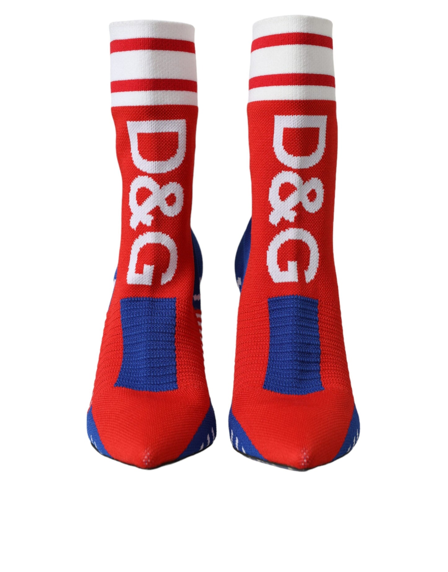 Botas cortas estilo calcetín elásticas en rojo y azul de Dolce &amp; Gabbana con logotipo