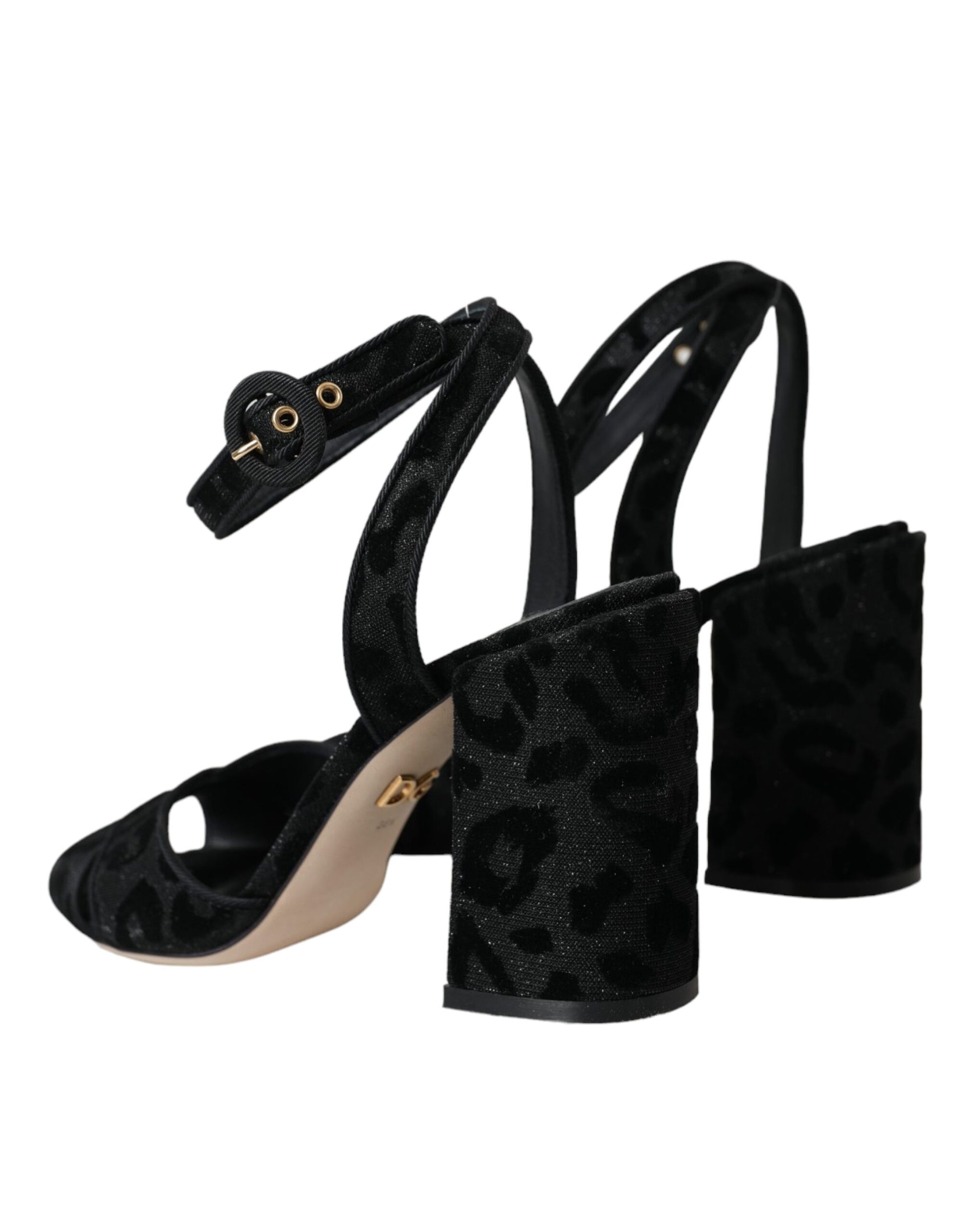 Sandalias y zapatos de tacón de ante con estampado de leopardo en color negro de Dolce &amp; Gabbana