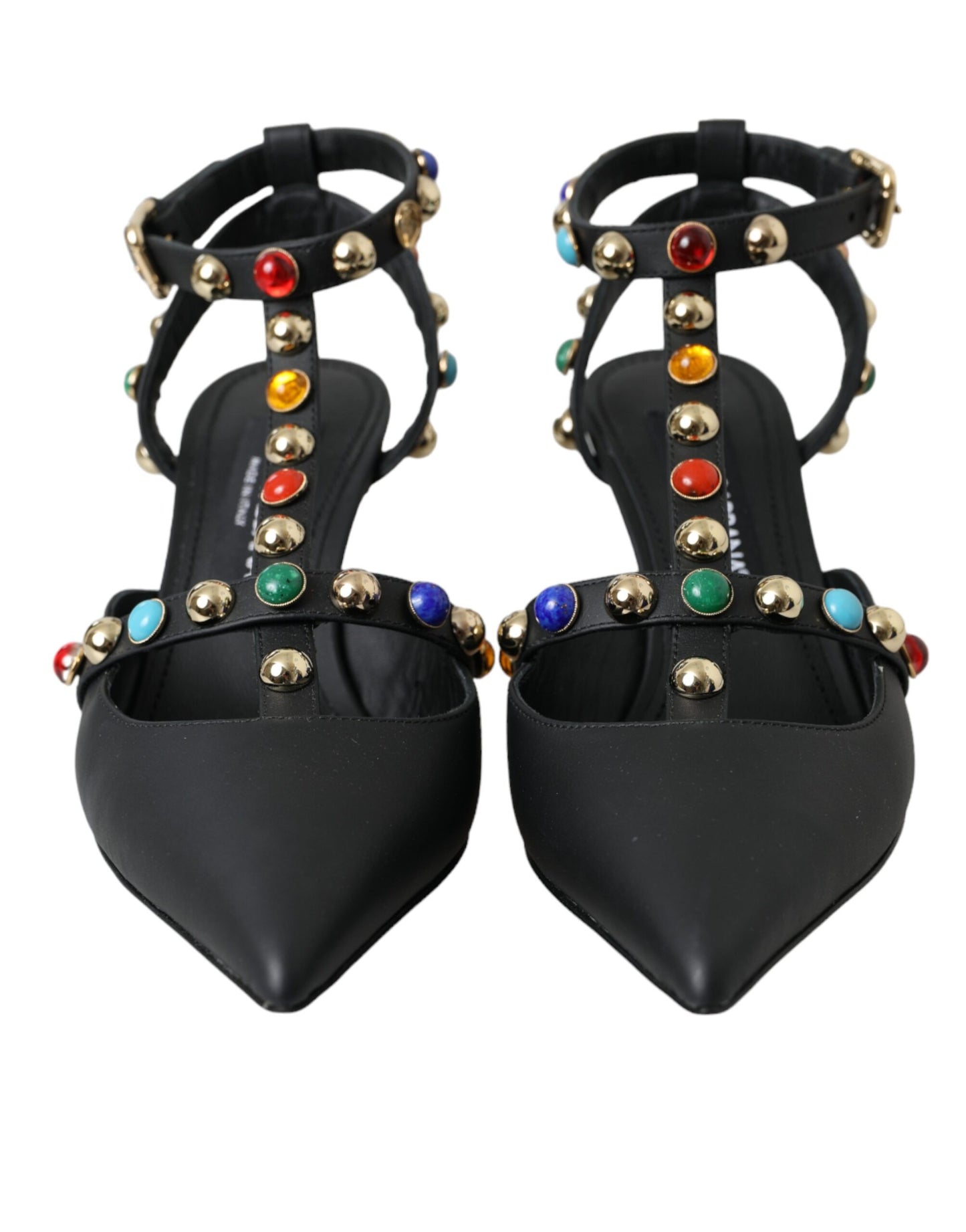 Sandalias de tacón con adornos de cuero negro de Dolce &amp; Gabbana