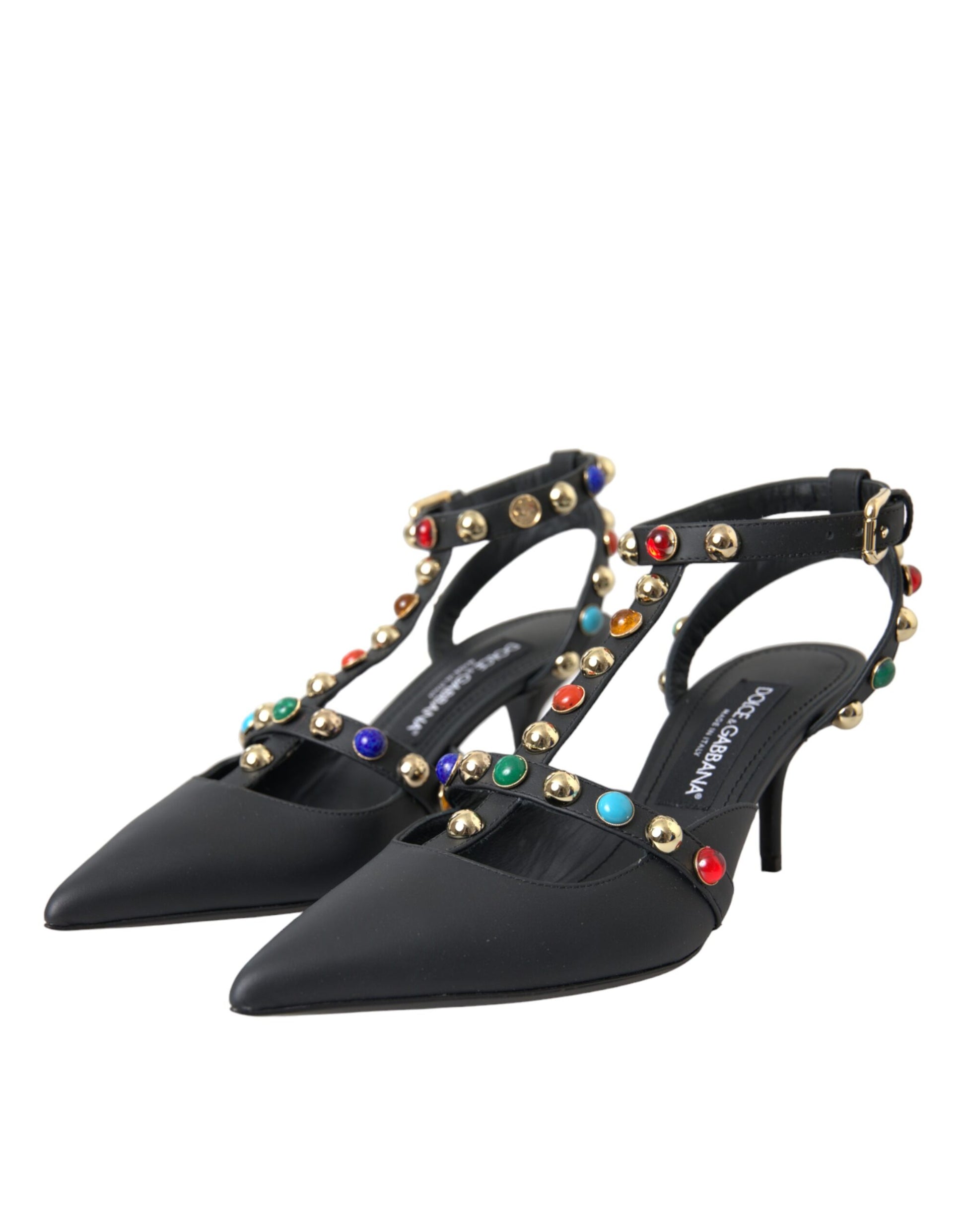 Sandalias de tacón con adornos de cuero negro de Dolce &amp; Gabbana