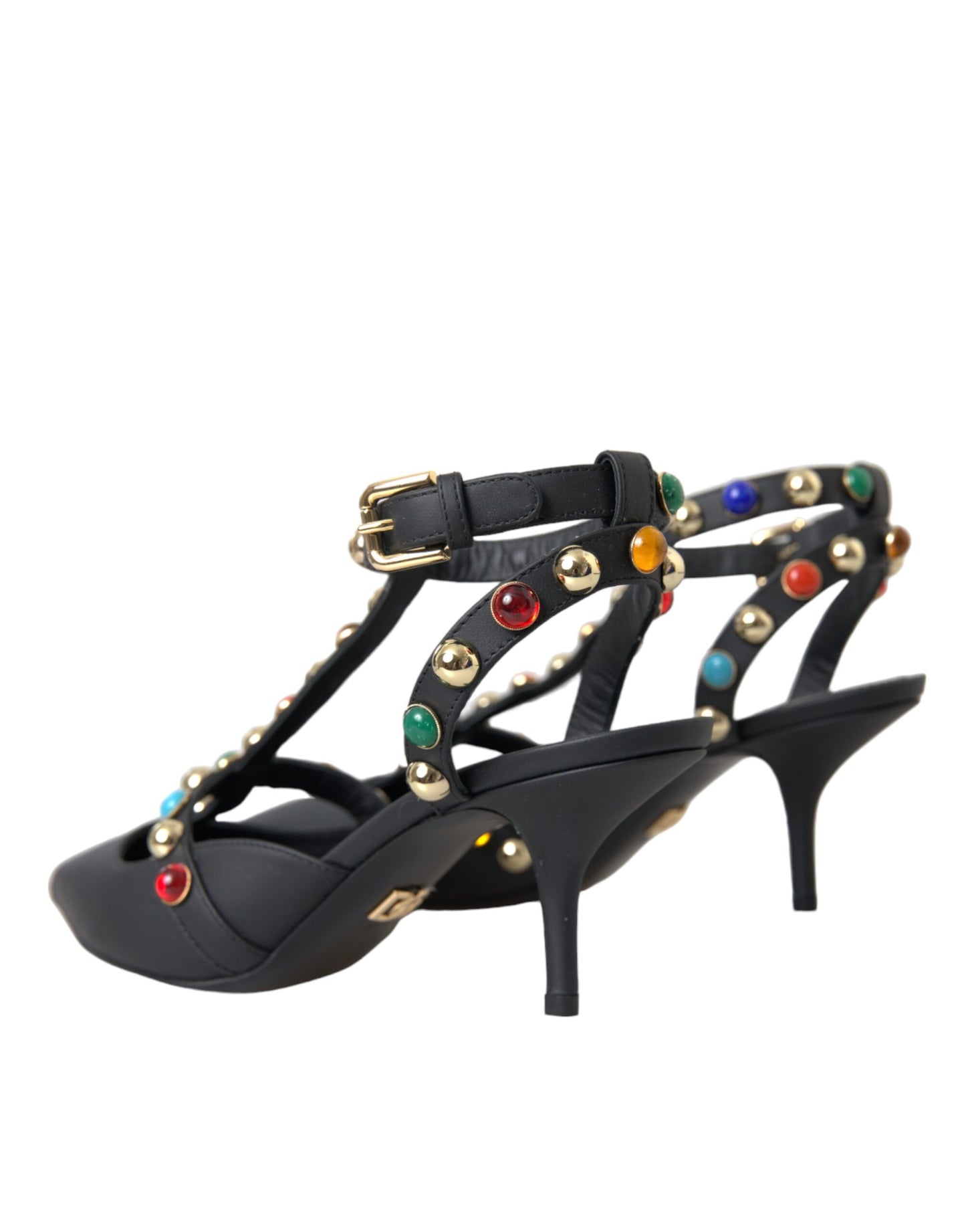 Sandalias de tacón con adornos de cuero negro de Dolce &amp; Gabbana