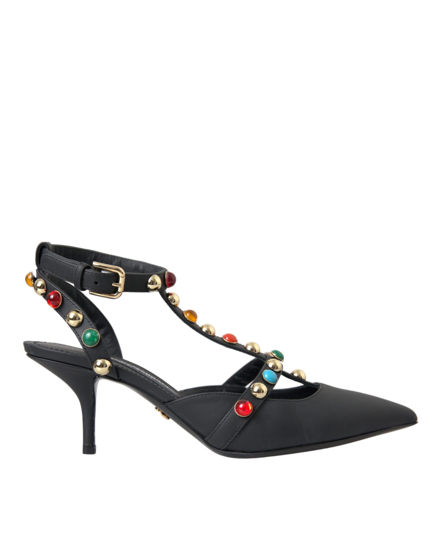 Sandalias de tacón con adornos de cuero negro de Dolce &amp; Gabbana