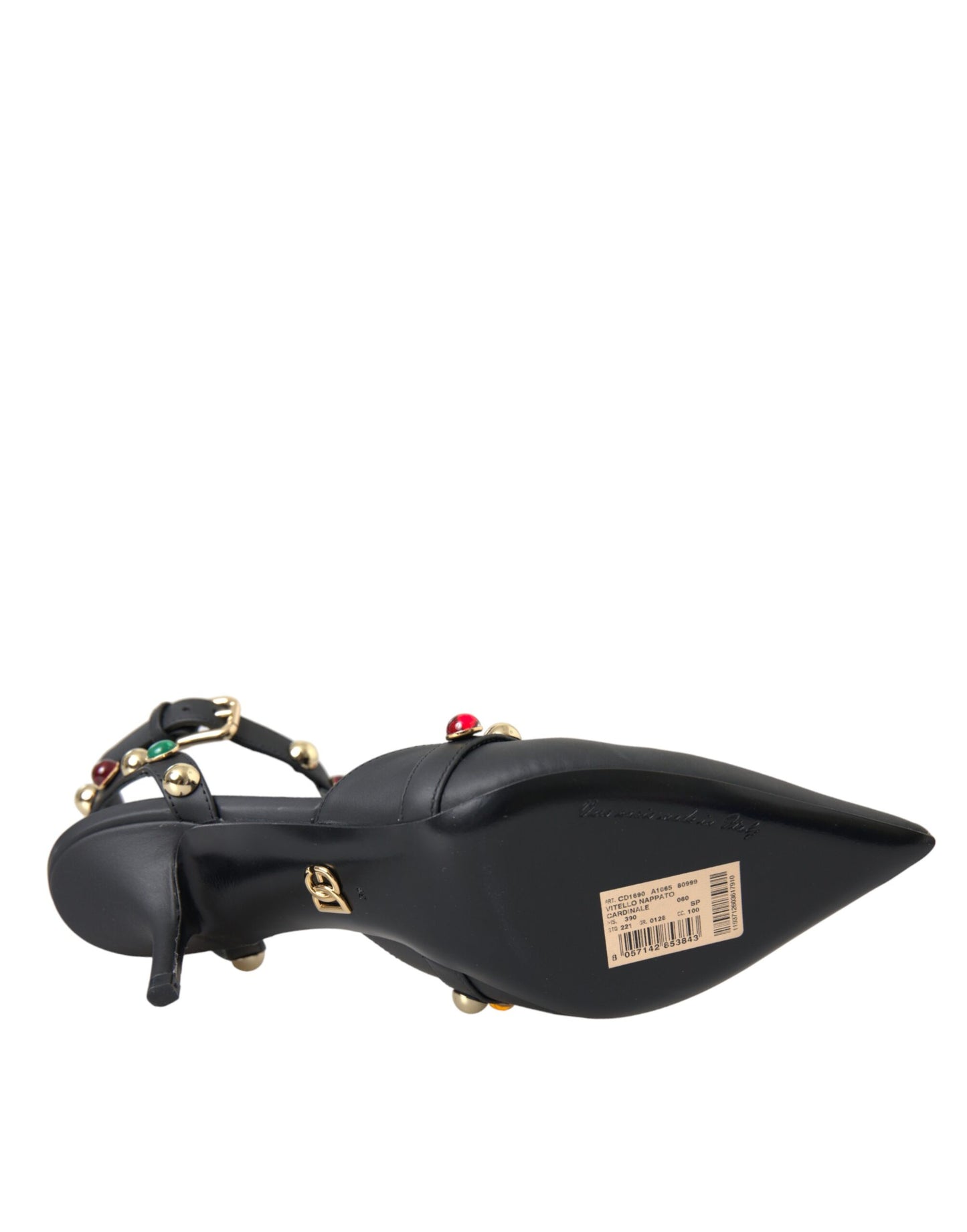 Sandalias de tacón con adornos de cuero negro de Dolce &amp; Gabbana