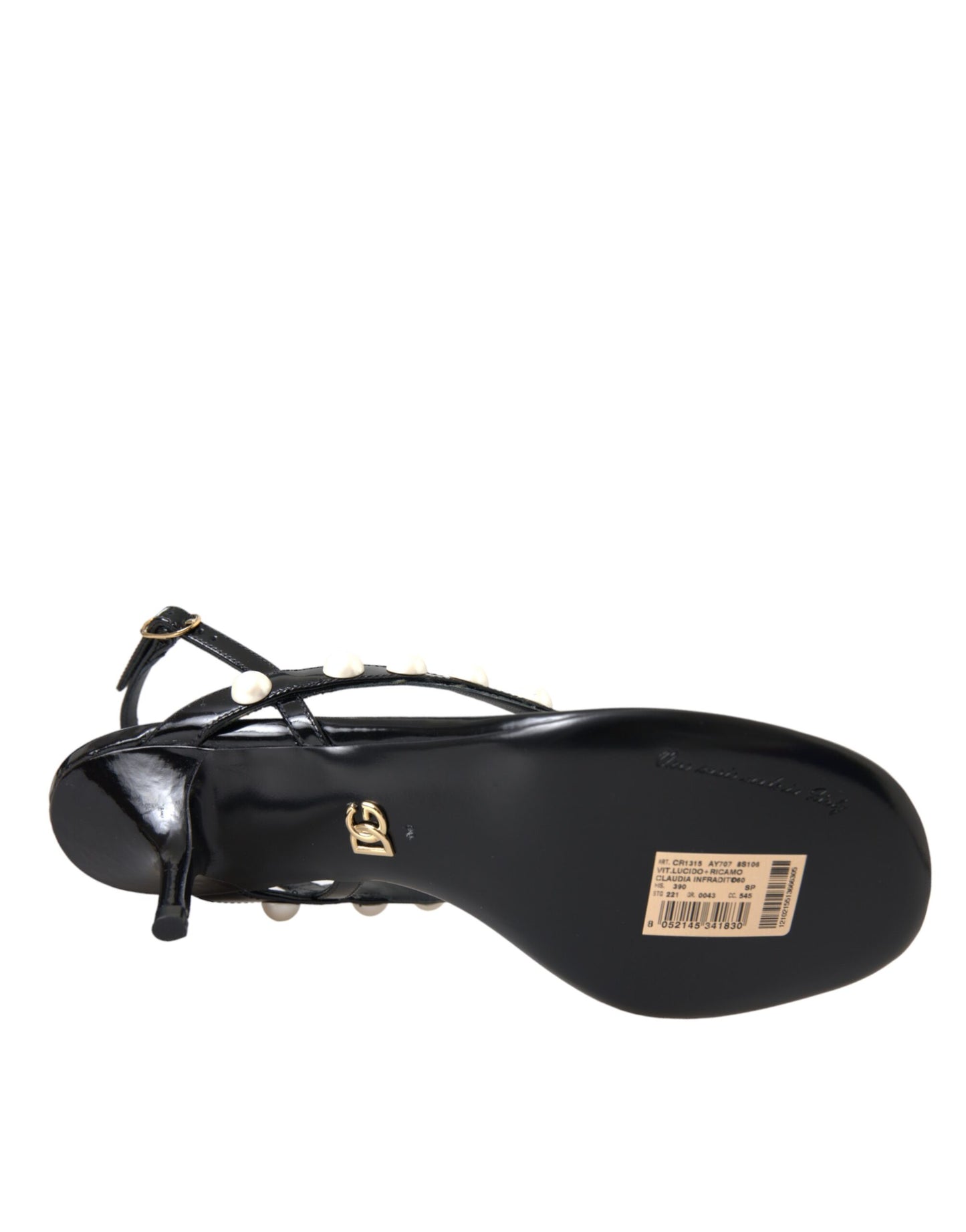 Sandalias de piel negra con tacón de perlas sintéticas de Dolce &amp; Gabbana