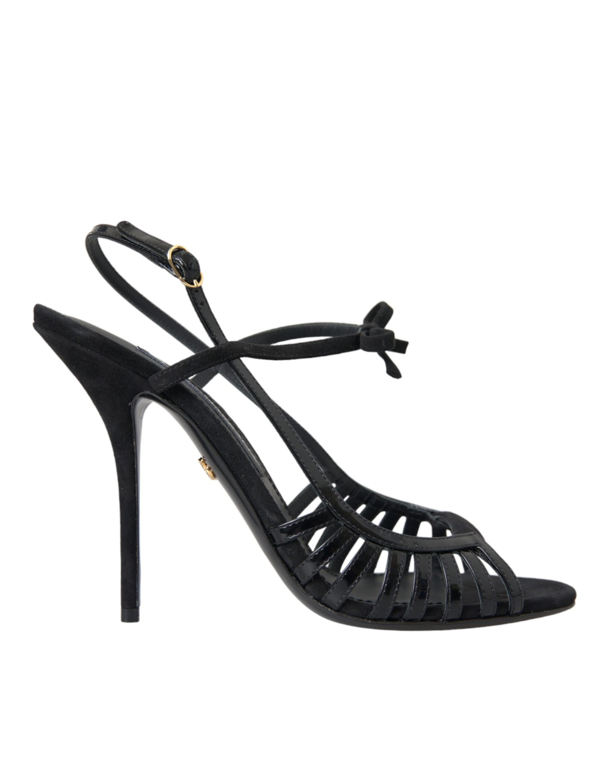 Dolce & Gabbana Black Sandals Stilettos Suede Strap Shoes