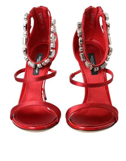 Sandalias de tacón con cristales de satén Keira en rojo de Dolce &amp; Gabbana