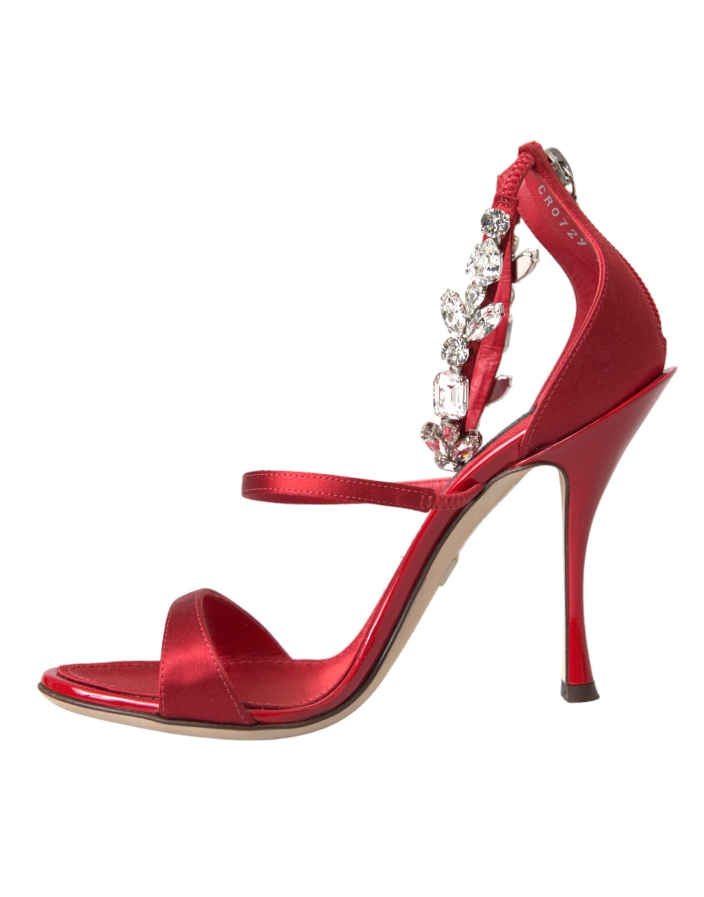 Sandalias de tacón con cristales de satén Keira en rojo de Dolce &amp; Gabbana