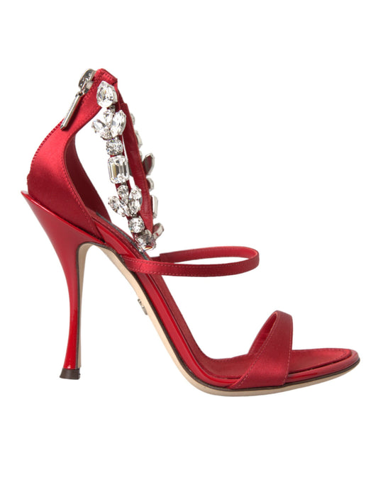 Sandalias de tacón con cristales de satén Keira en rojo de Dolce &amp; Gabbana