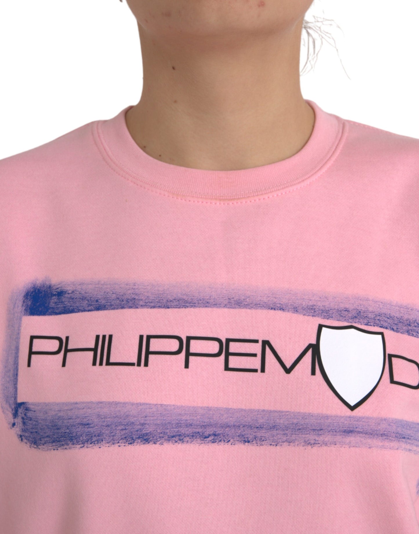 Suéter de manga larga con estampado de logotipo en algodón rosa de Philippe Model