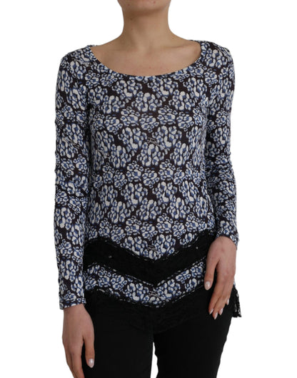 Blusa interior de manga larga con encaje floral azul de Just Cavalli