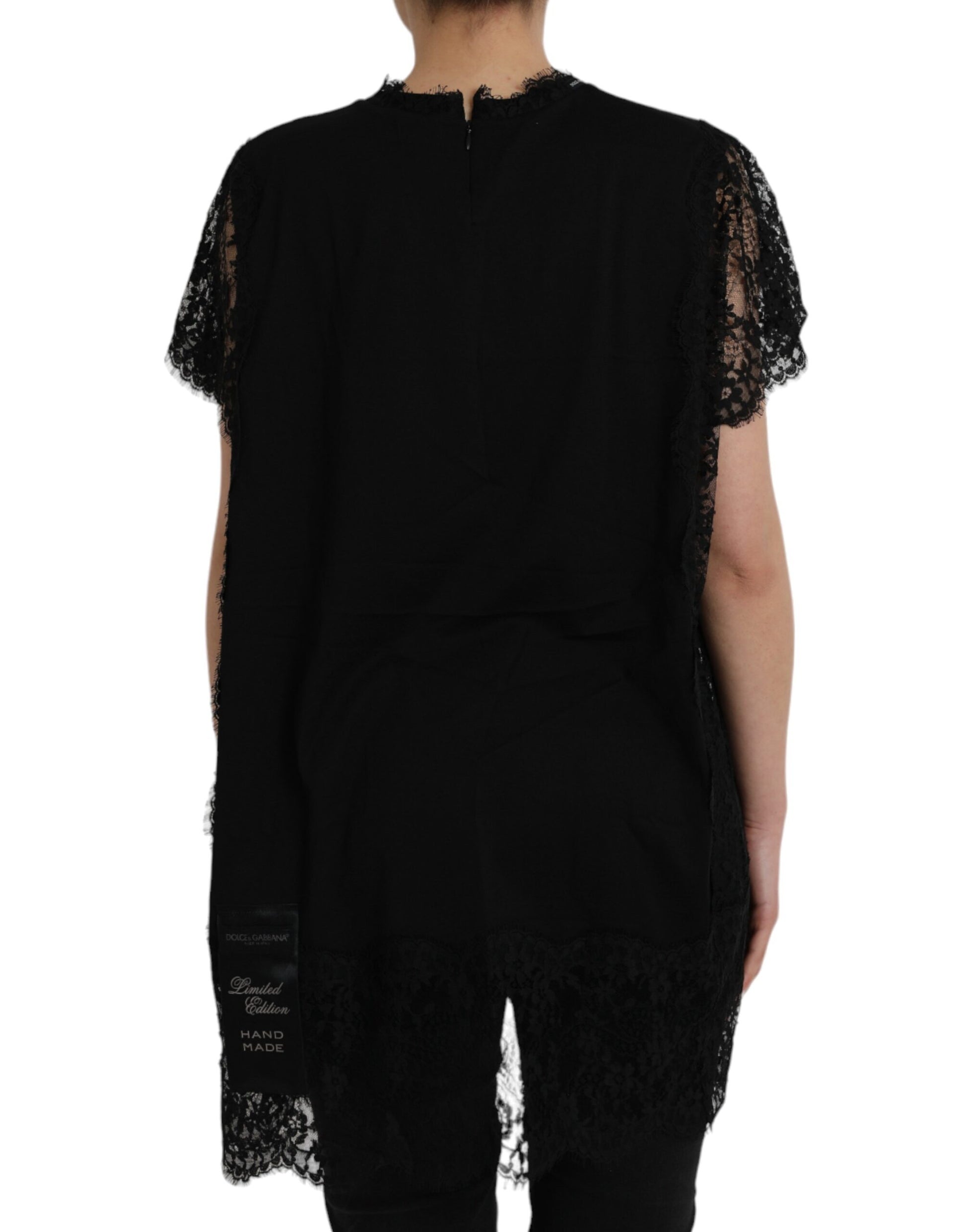 Camiseta de encaje de algodón con estampado Sacred Heart de Dolce &amp; Gabbana en color negro