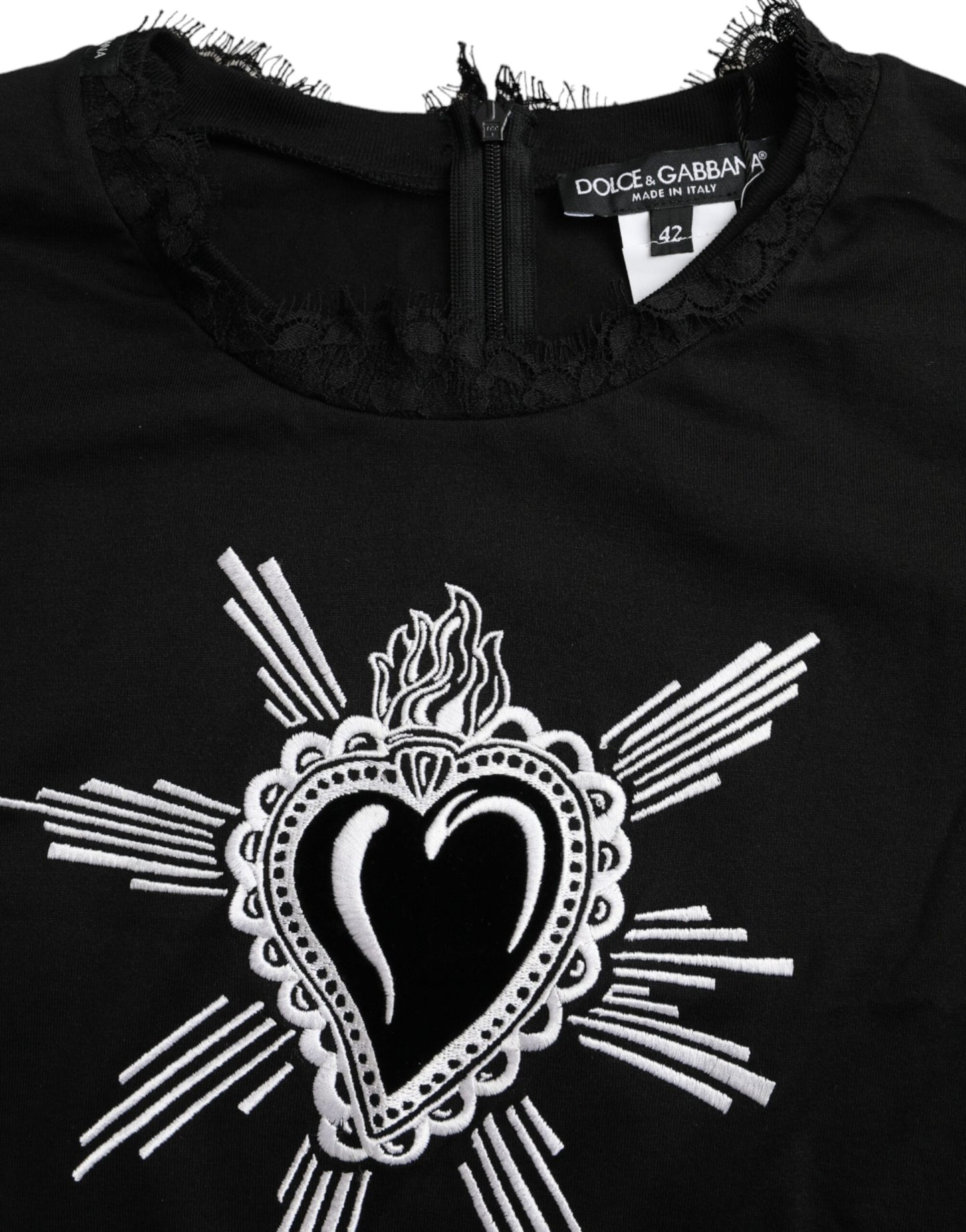 Camiseta de encaje de algodón con estampado Sacred Heart de Dolce &amp; Gabbana en color negro
