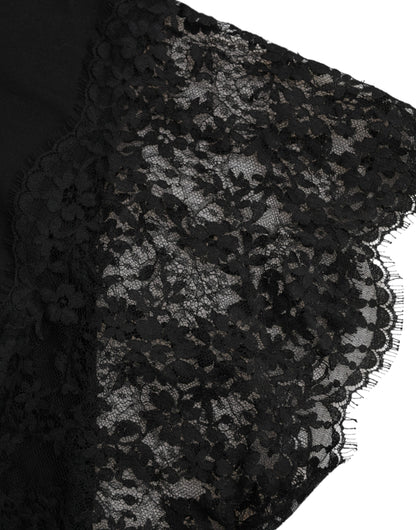 Camiseta de encaje de algodón con estampado Sacred Heart de Dolce &amp; Gabbana en color negro