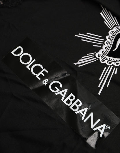 Camiseta de encaje de algodón con estampado Sacred Heart de Dolce &amp; Gabbana en color negro