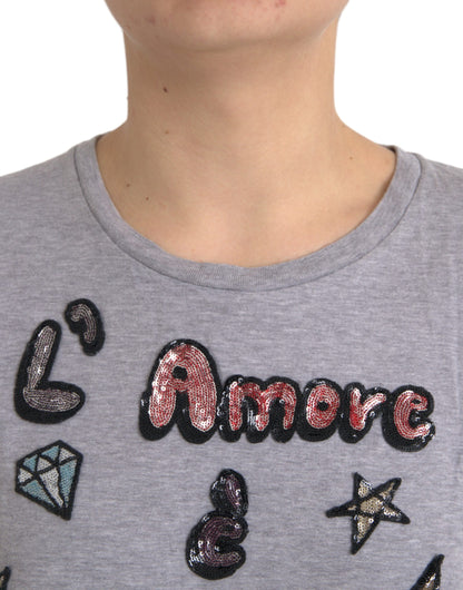 Dolce & Gabbana Gray Cotton L'Amore E'Bellezza Top T-shirt