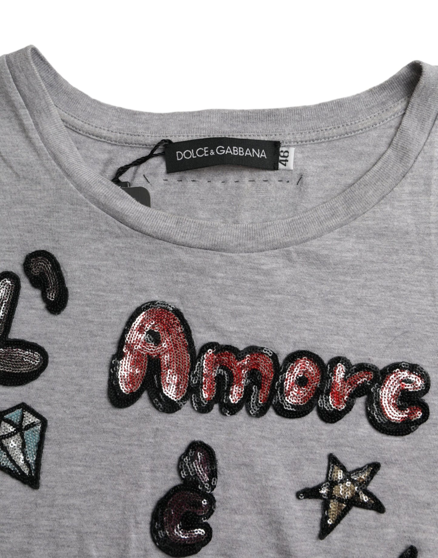 Dolce & Gabbana Gray Cotton L'Amore E'Bellezza Top T-shirt