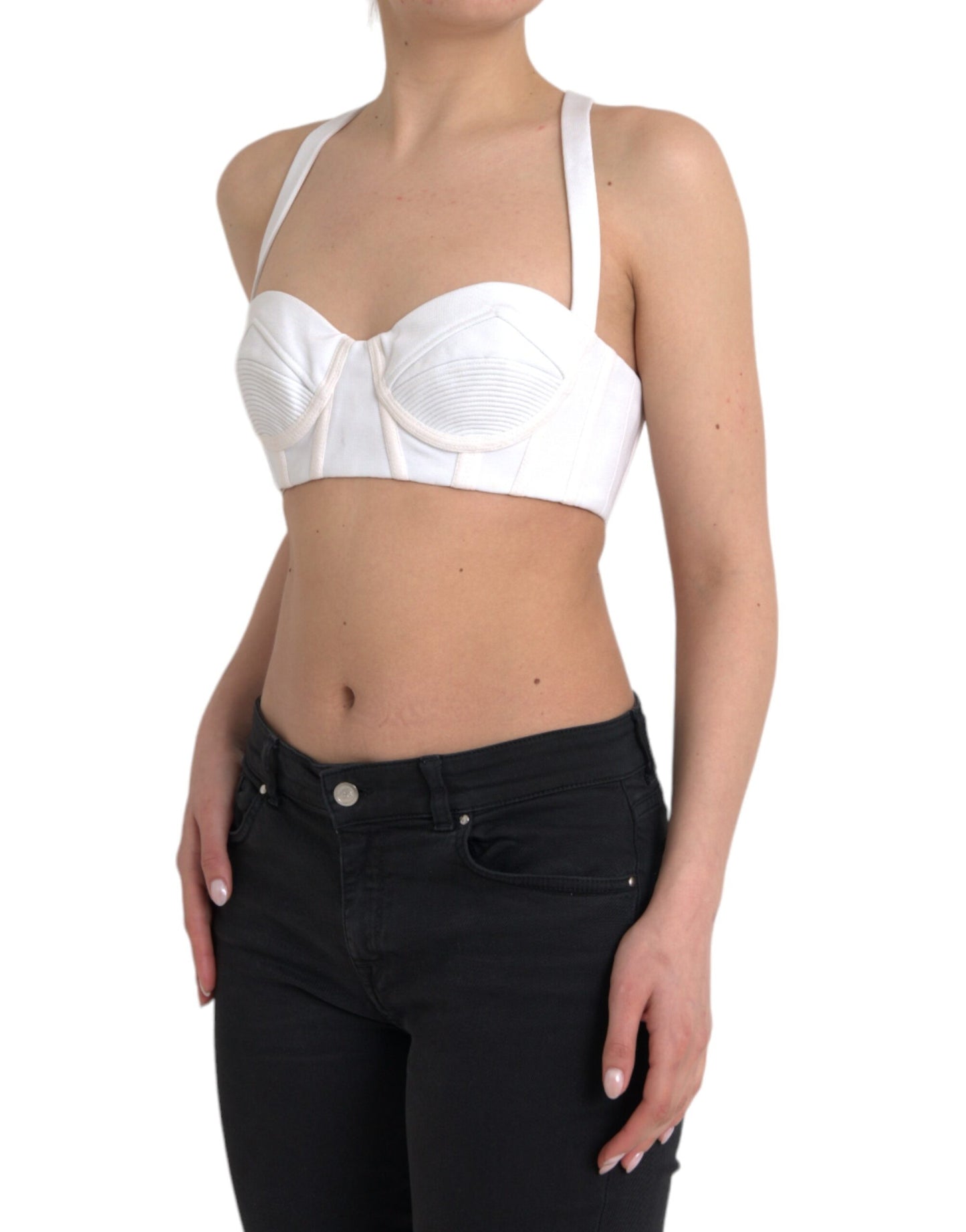 Top corto sin mangas con escote tipo bustier de viscosa blanca de Versace