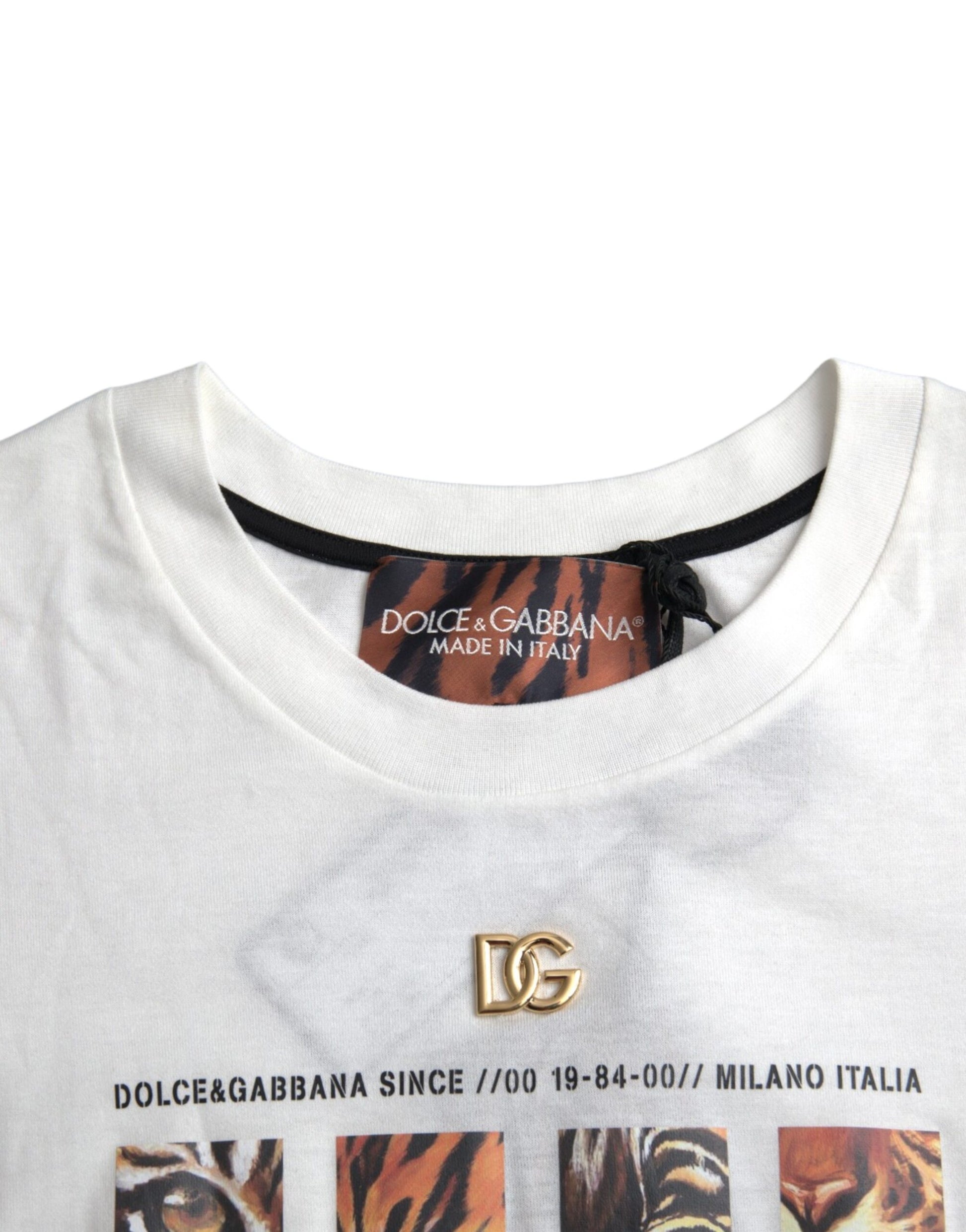 Camiseta de algodón blanca de manga corta y cuello redondo de Dolce &amp; Gabbana