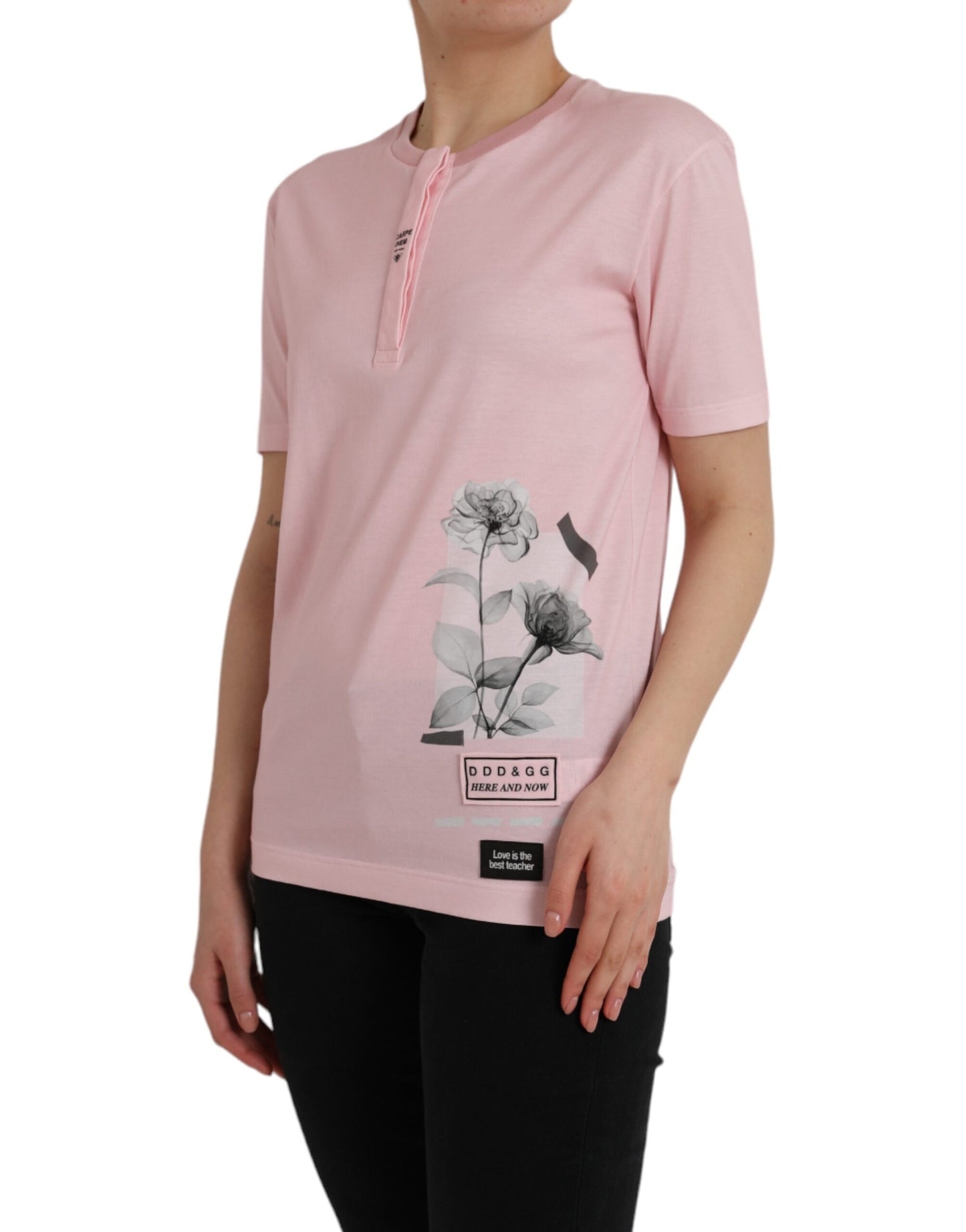 Camiseta de manga corta de algodón con estampado floral rosa de Dolce &amp; Gabbana