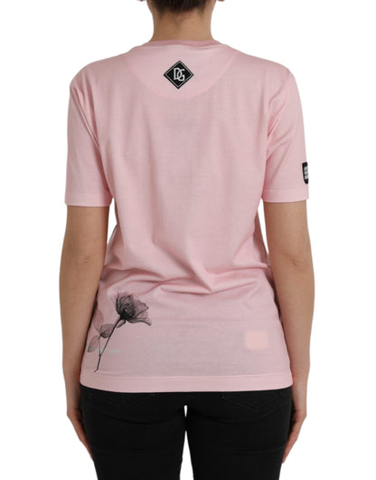 Camiseta de manga corta de algodón con estampado floral rosa de Dolce &amp; Gabbana