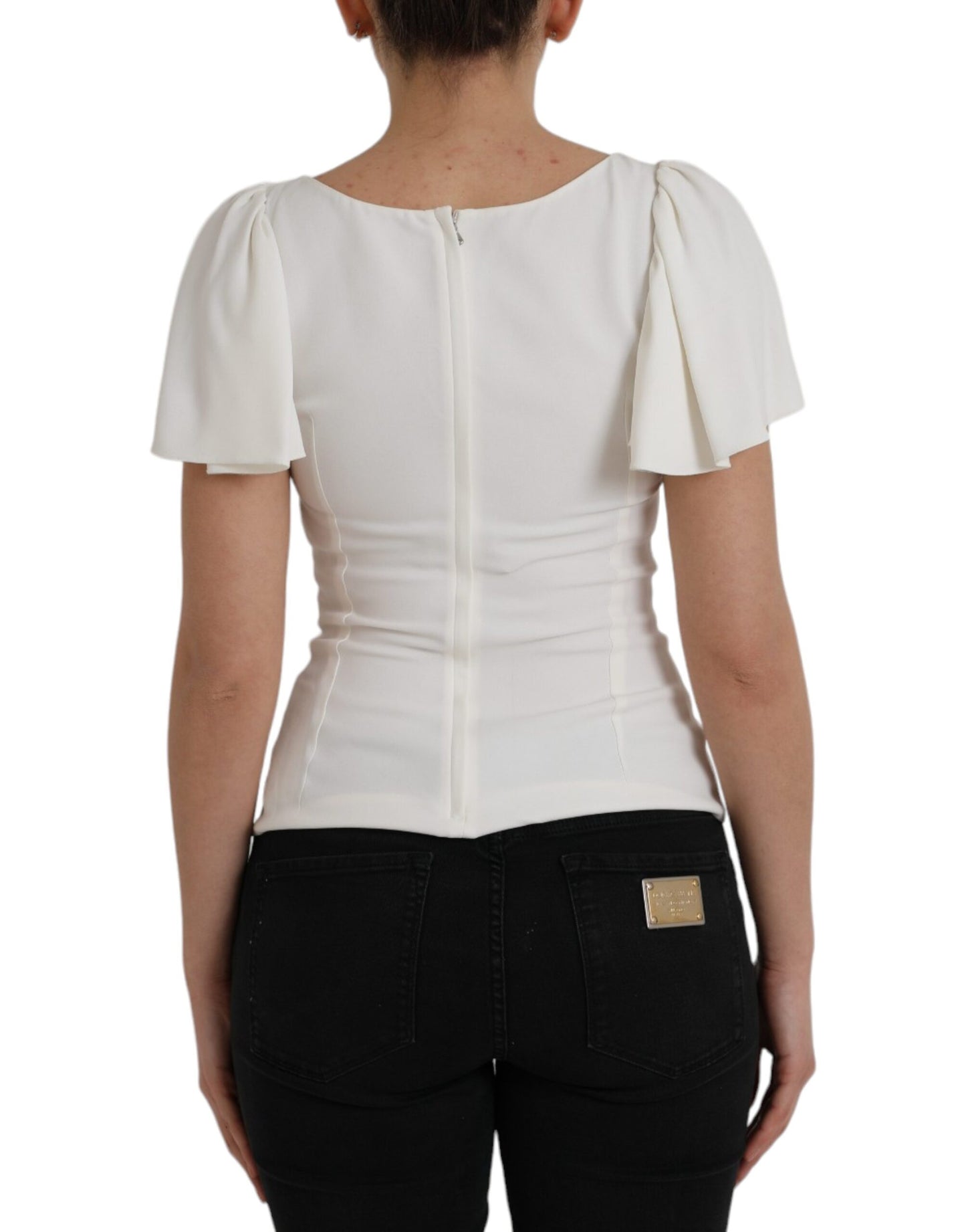 Top de viscosa blanca con cuello redondo y mangas cortas de Dolce &amp; Gabbana