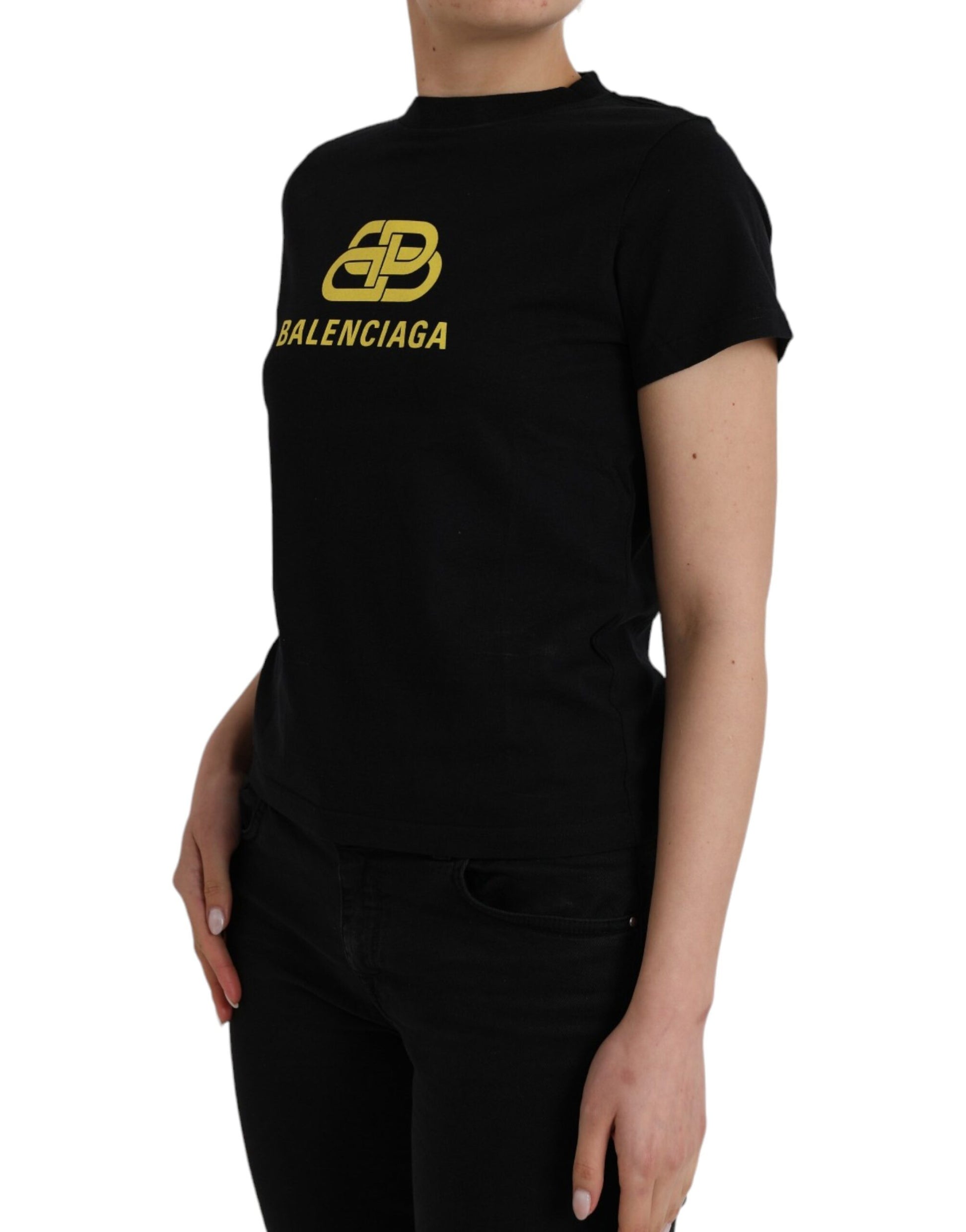 Camiseta de manga corta con cuello redondo y logotipo de algodón negro de Balenciaga