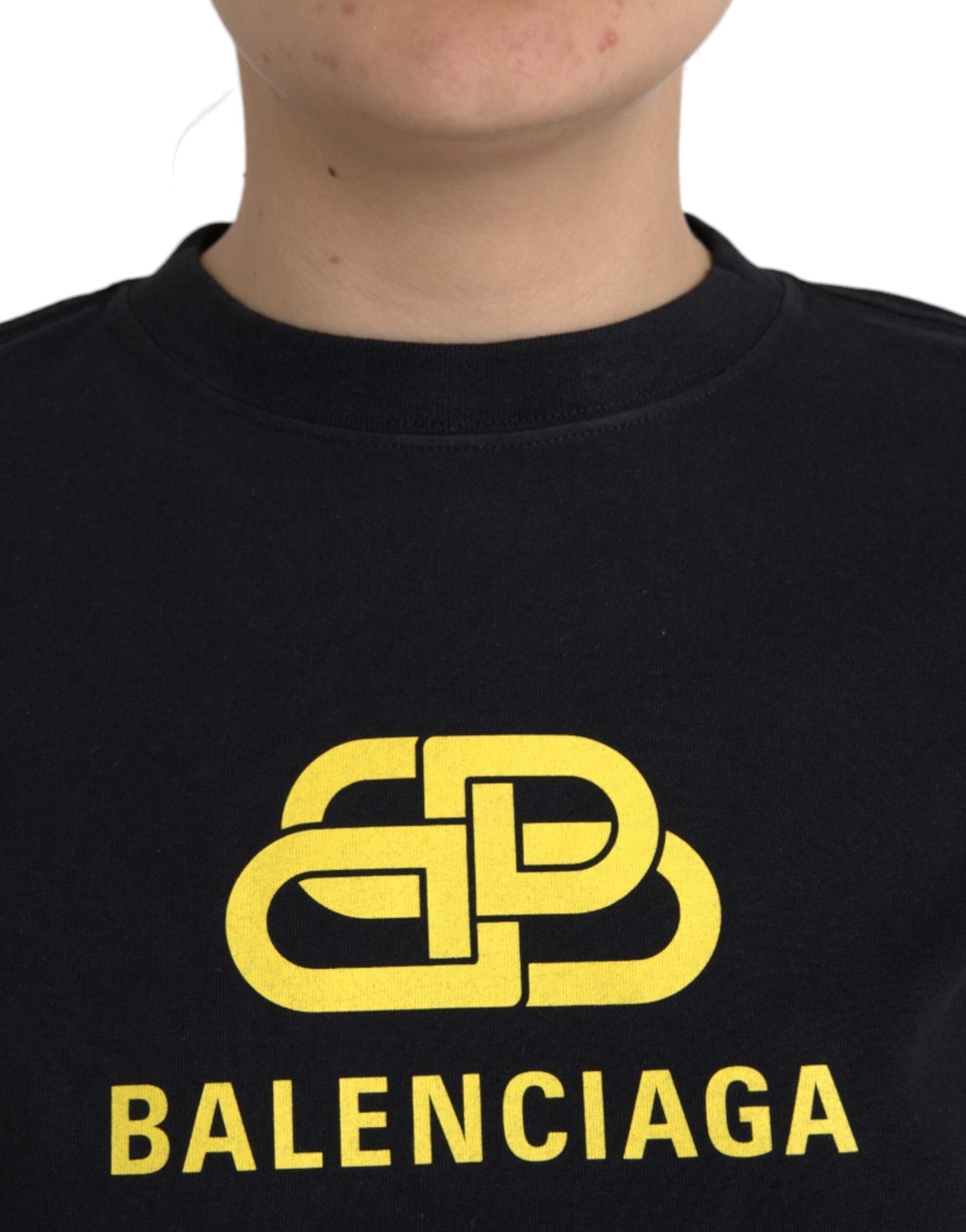 Camiseta de manga corta con cuello redondo y logotipo de algodón negro de Balenciaga