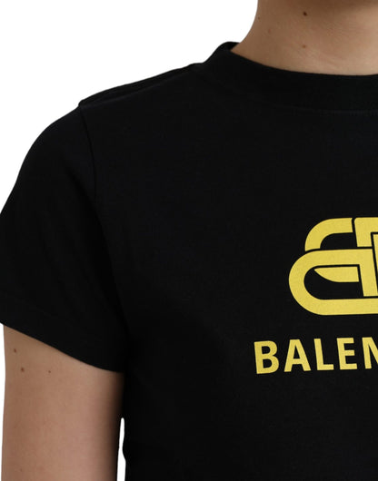 Camiseta de manga corta con cuello redondo y logotipo de algodón negro de Balenciaga