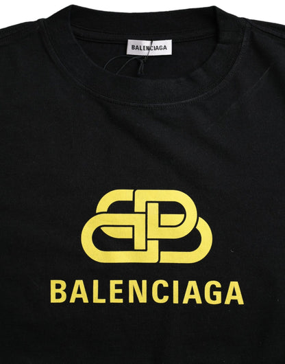 Camiseta de manga corta con cuello redondo y logotipo de algodón negro de Balenciaga