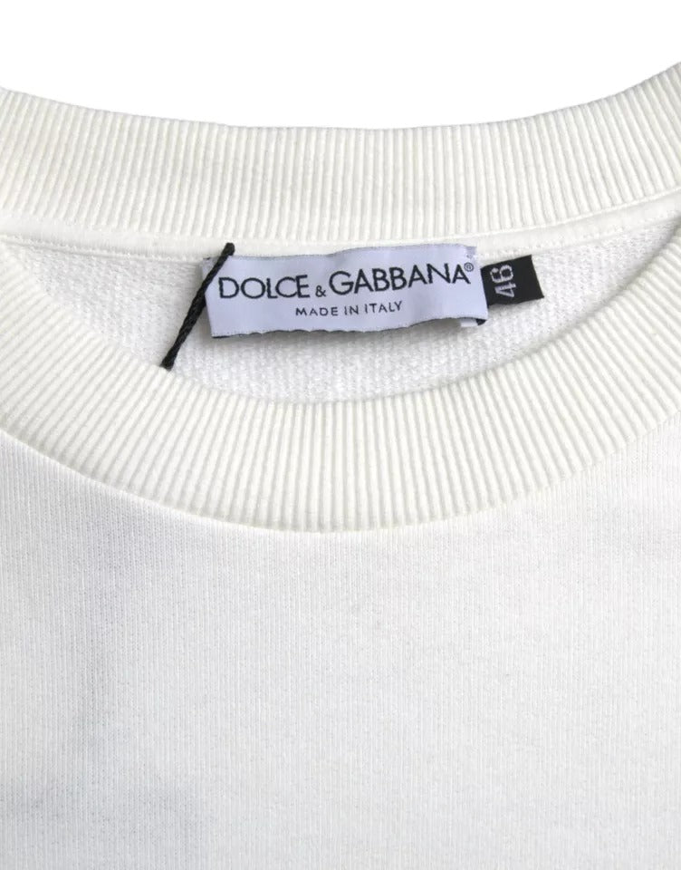 Suéter de cuello redondo de algodón con logotipo blanco de Dolce &amp; Gabbana