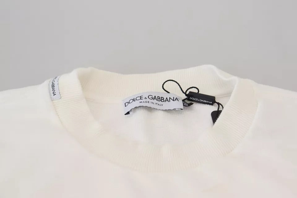 Suéter de cuello redondo de algodón con logotipo blanco de Dolce &amp; Gabbana