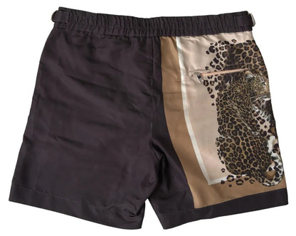 Bañadores cortos de playa con estampado de leopardo en marrón oscuro de Dolce &amp; Gabbana