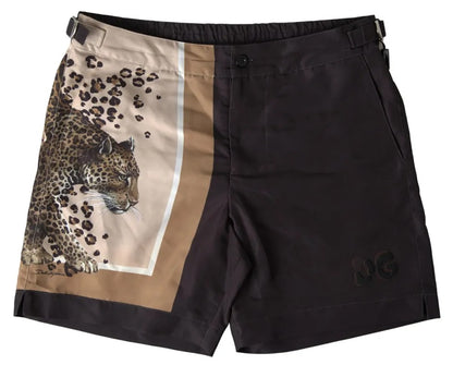 Bañadores cortos de playa con estampado de leopardo en marrón oscuro de Dolce &amp; Gabbana