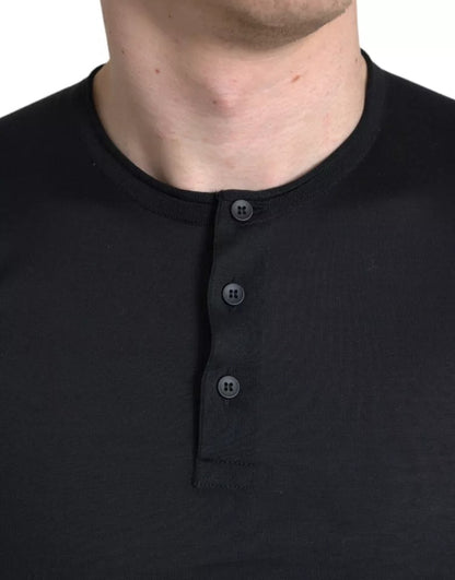 Camiseta de manga corta con cuello redondo y botones en color negro de Dolce &amp; Gabbana