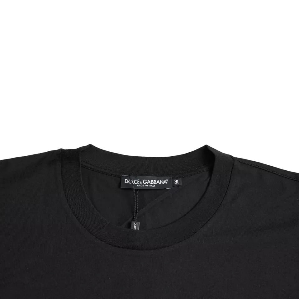 Camiseta de algodón con cuello redondo y parche del logotipo en negro de Dolce &amp; Gabbana