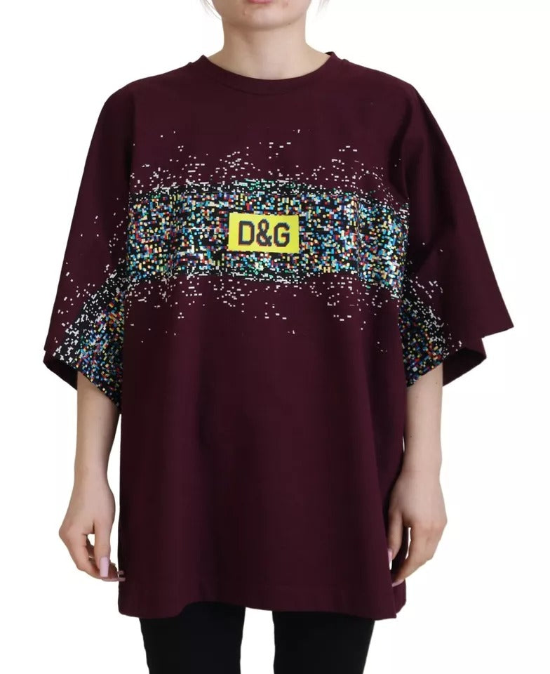 Camiseta de algodón con cuello redondo y estampado D&amp;G burdeos de Dolce &amp; Gabbana