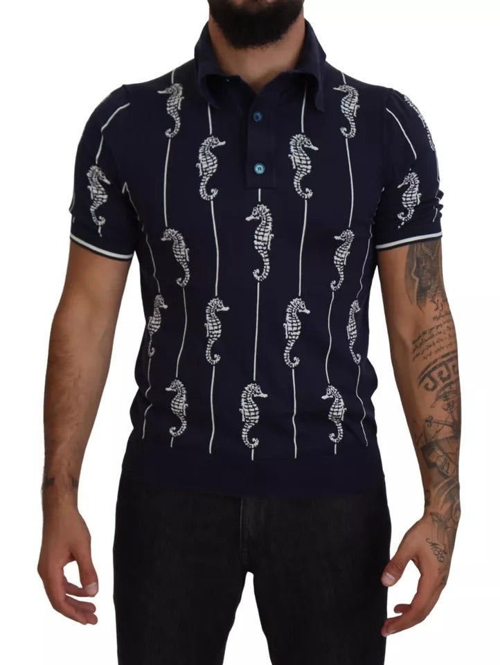 Camiseta polo con cuello de caballito de mar azul oscuro de Dolce &amp; Gabbana