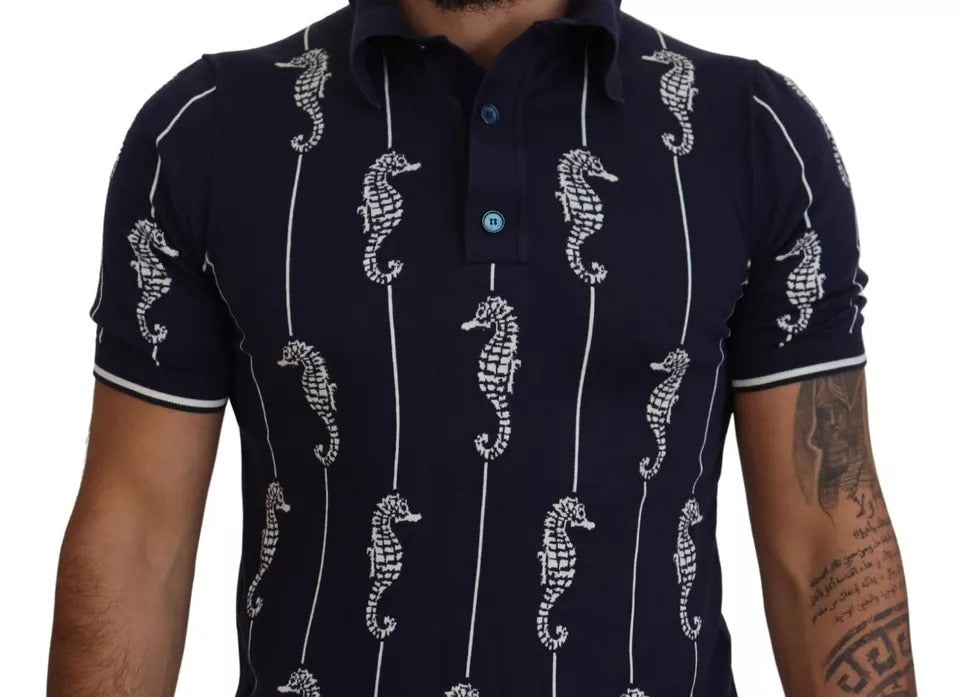 Camiseta polo con cuello de caballito de mar azul oscuro de Dolce &amp; Gabbana