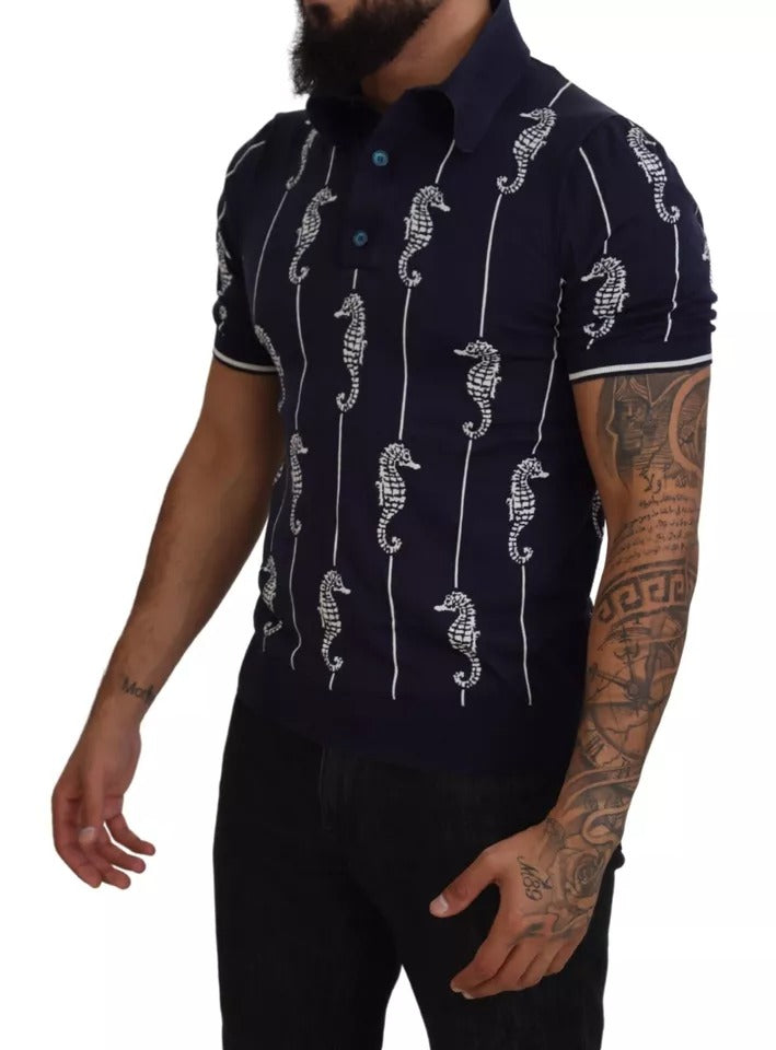 Camiseta polo con cuello de caballito de mar azul oscuro de Dolce &amp; Gabbana