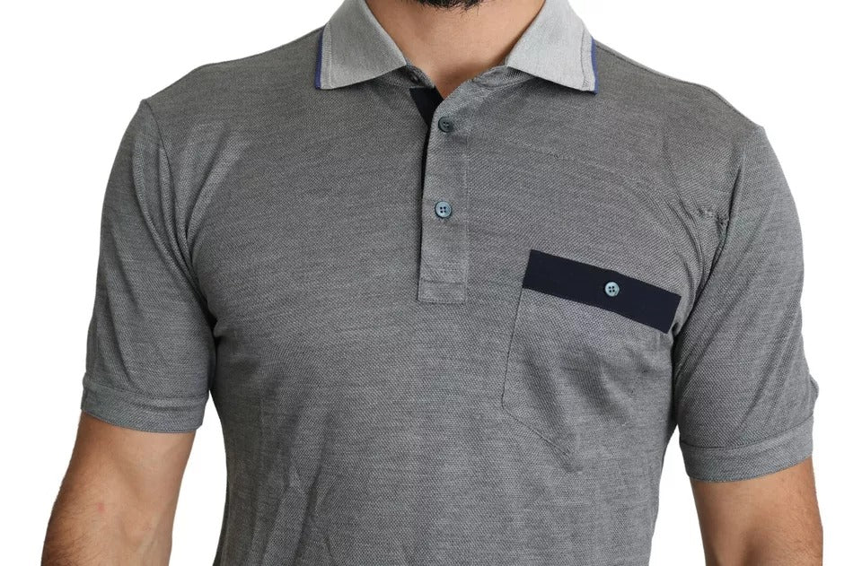 Camiseta tipo polo de seda con cuello gris de Dolce &amp; Gabbana