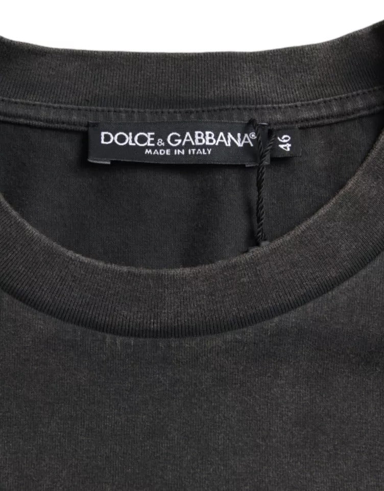 Camiseta de manga corta de algodón adornada con el logotipo gris de Dolce &amp; Gabbana