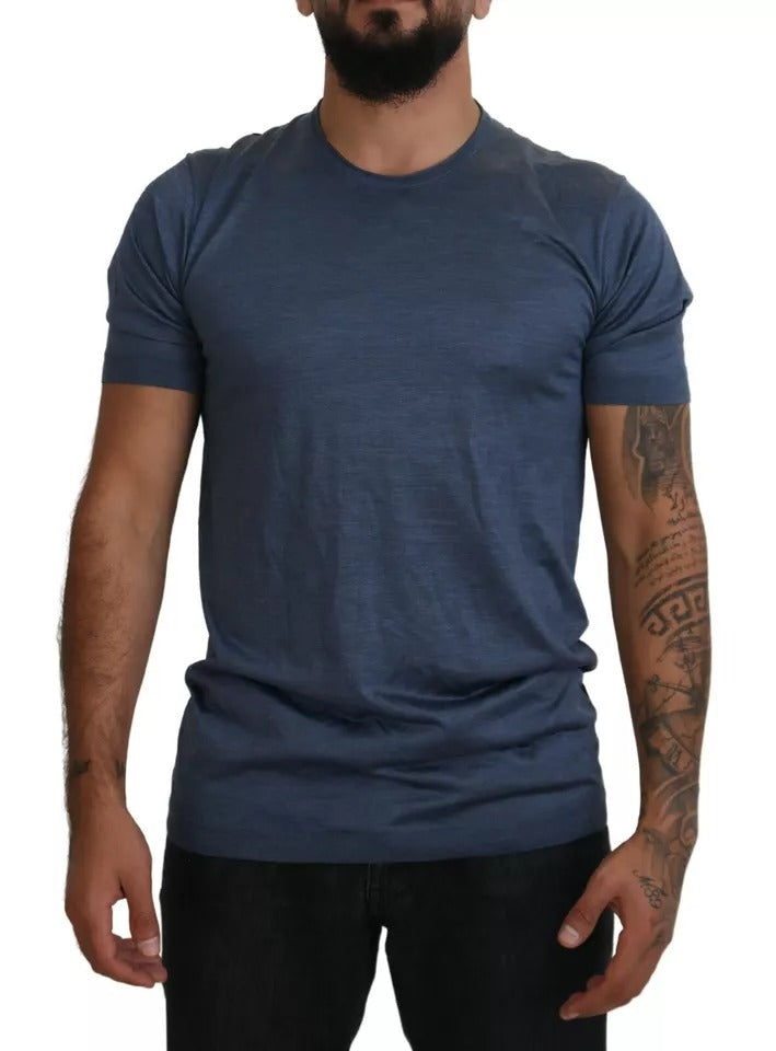 Camiseta de manga corta de seda azul claro para hombre de Dolce &amp; Gabbana