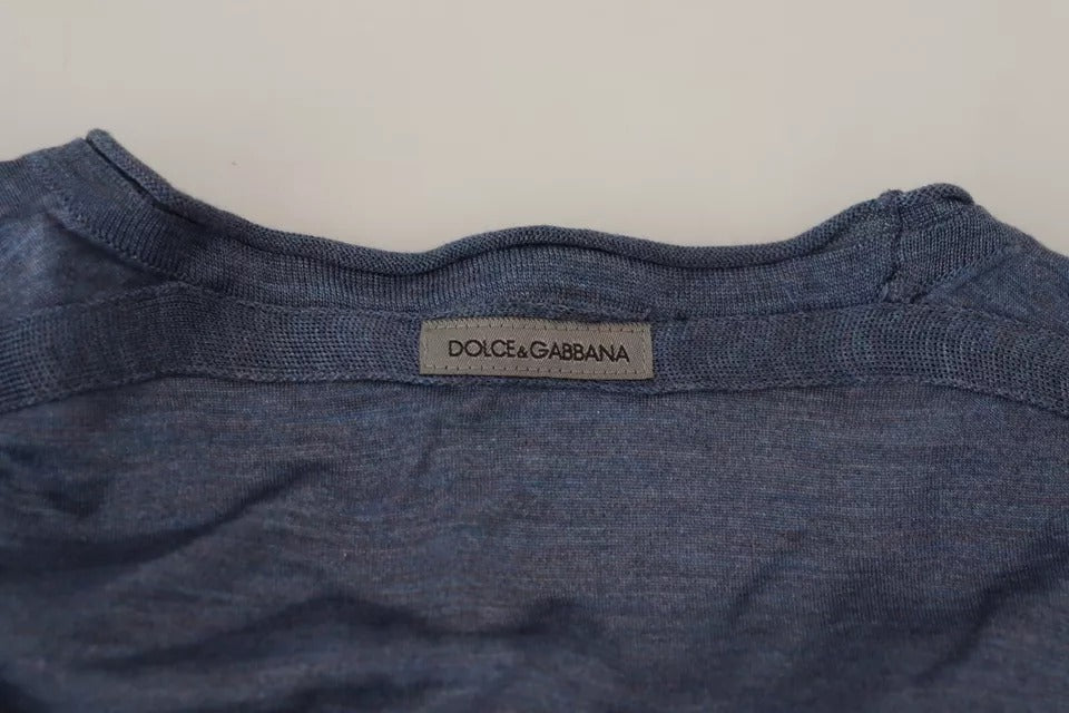 Camiseta de manga corta de seda azul claro para hombre de Dolce &amp; Gabbana