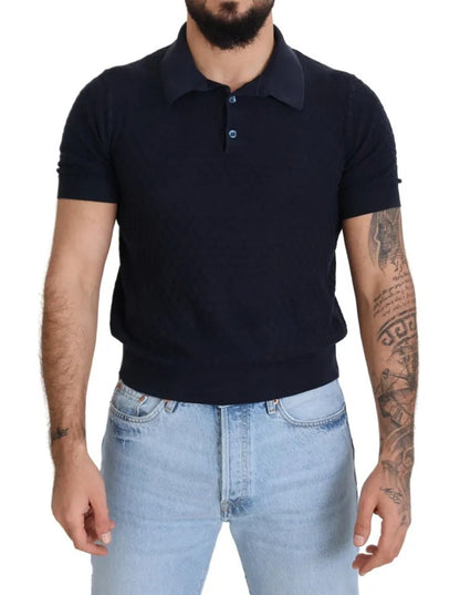 Camiseta casual de seda con cuello tipo polo azul oscuro de Dolce &amp; Gabbana