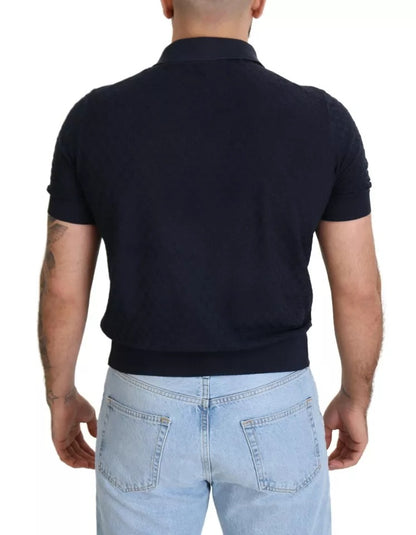 Camiseta casual de seda con cuello tipo polo azul oscuro de Dolce &amp; Gabbana